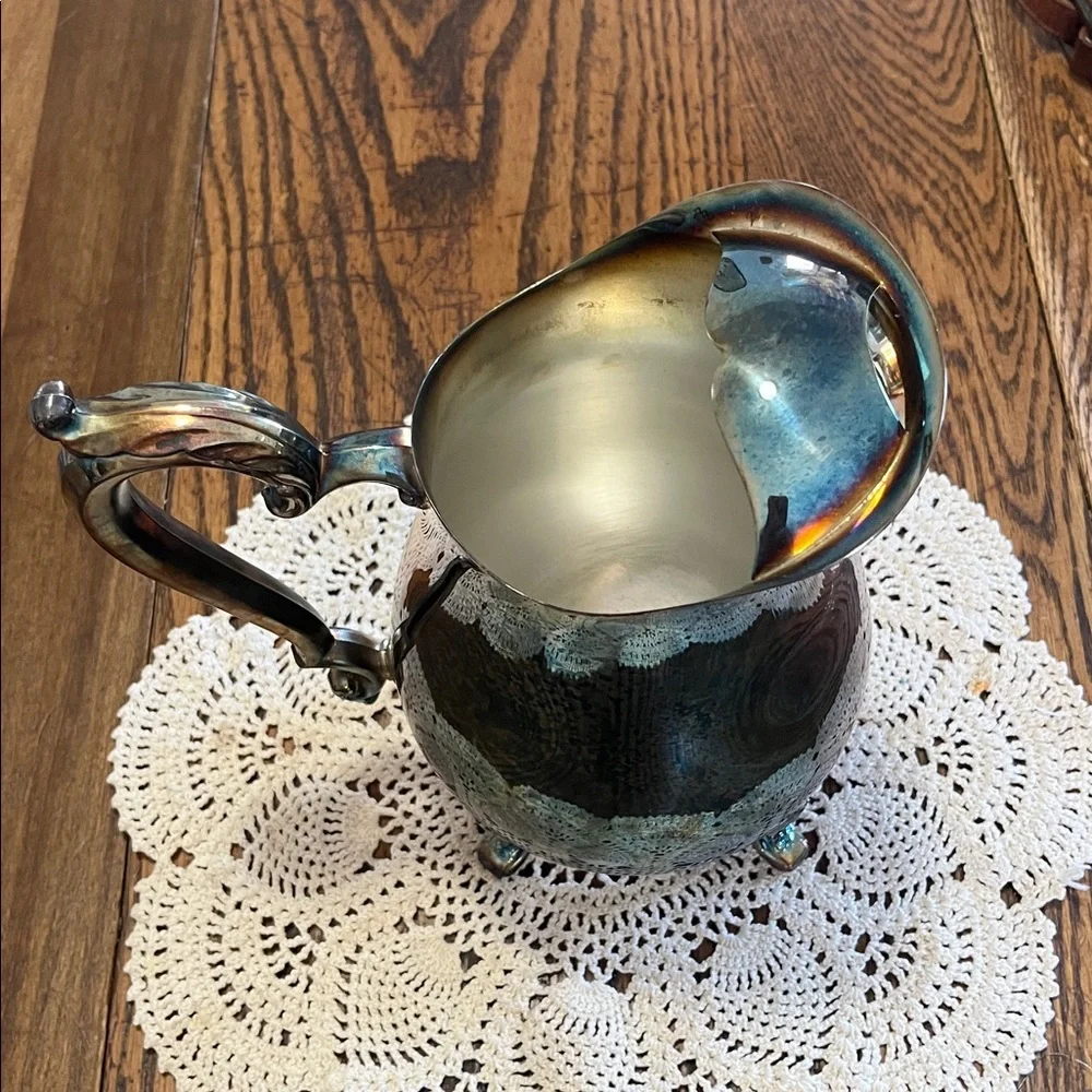 Vintage Silverplated Oneida Footed Pitcher - Blue-Green Patina